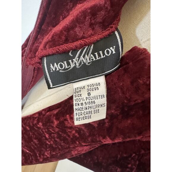 Vintage 80s Molly Malloy Size 8 Crushed Velvet Maroon Red Midi Dress Open Back - Picture 3 of 13